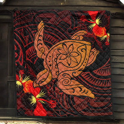 Hawaii Premium Quilt Hibiscus Polynesian Red Big Turtle