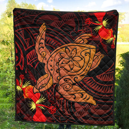 Hawaii Premium Quilt Hibiscus Polynesian Red Big Turtle