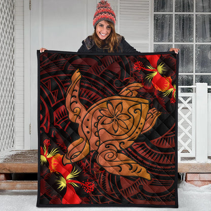 Hawaii Premium Quilt Hibiscus Polynesian Red Big Turtle