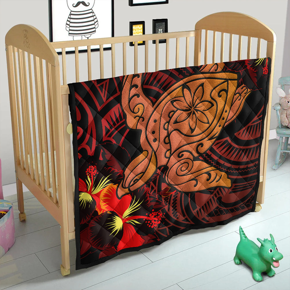 Hawaii Premium Quilt Hibiscus Polynesian Red Big Turtle