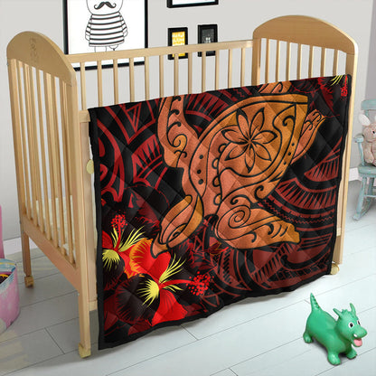 Hawaii Premium Quilt Hibiscus Polynesian Red Big Turtle