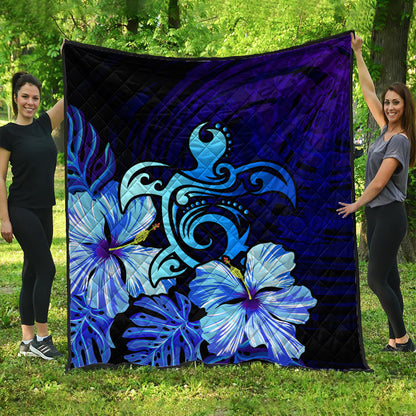 Hawaii Premium Quilt Hibiscus Tropical Deep Ocean Turtle Sea