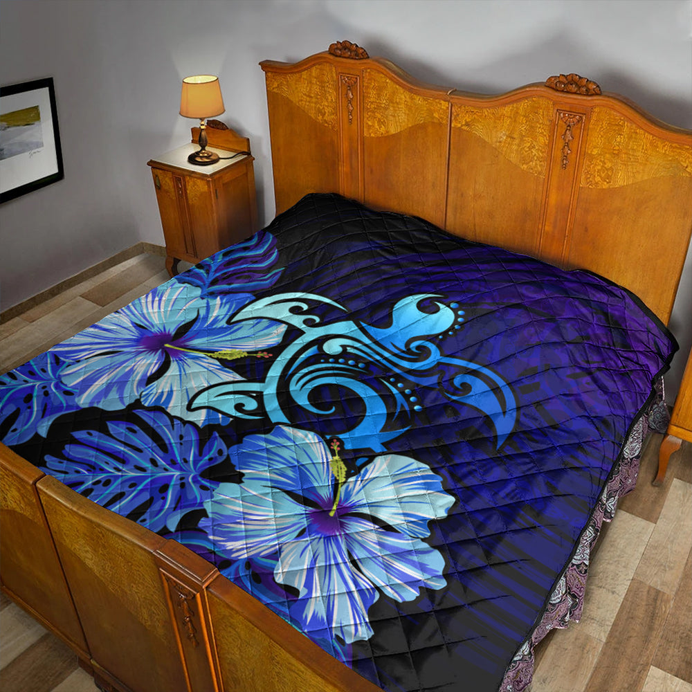 Hawaii Premium Quilt Hibiscus Tropical Deep Ocean Turtle Sea