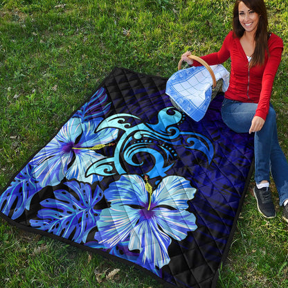 Hawaii Premium Quilt Hibiscus Tropical Deep Ocean Turtle Sea