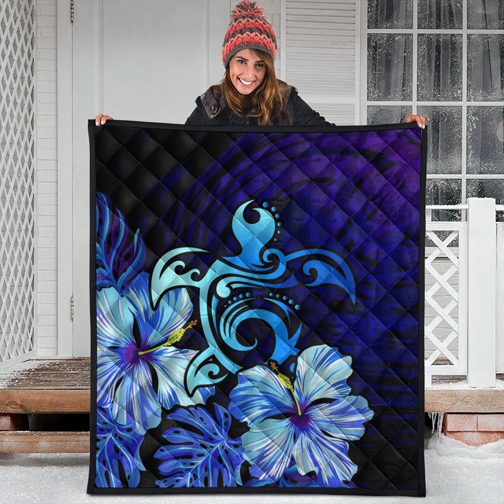 Hawaii Premium Quilt Hibiscus Tropical Deep Ocean Turtle Sea