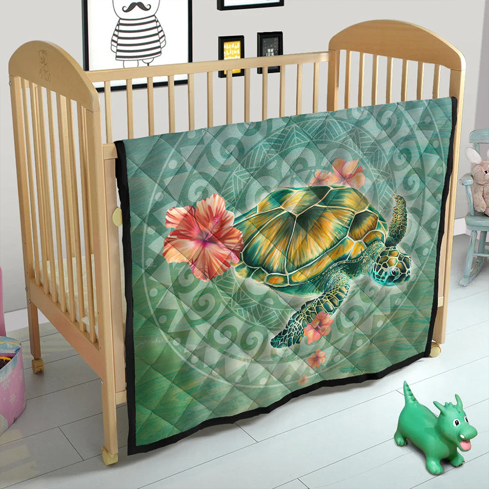 Hawaii Premium Quilt Hibiscus Turtle Swimming