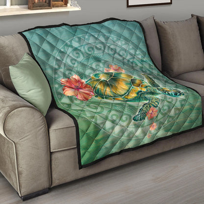 Hawaii Premium Quilt Hibiscus Turtle Swimming