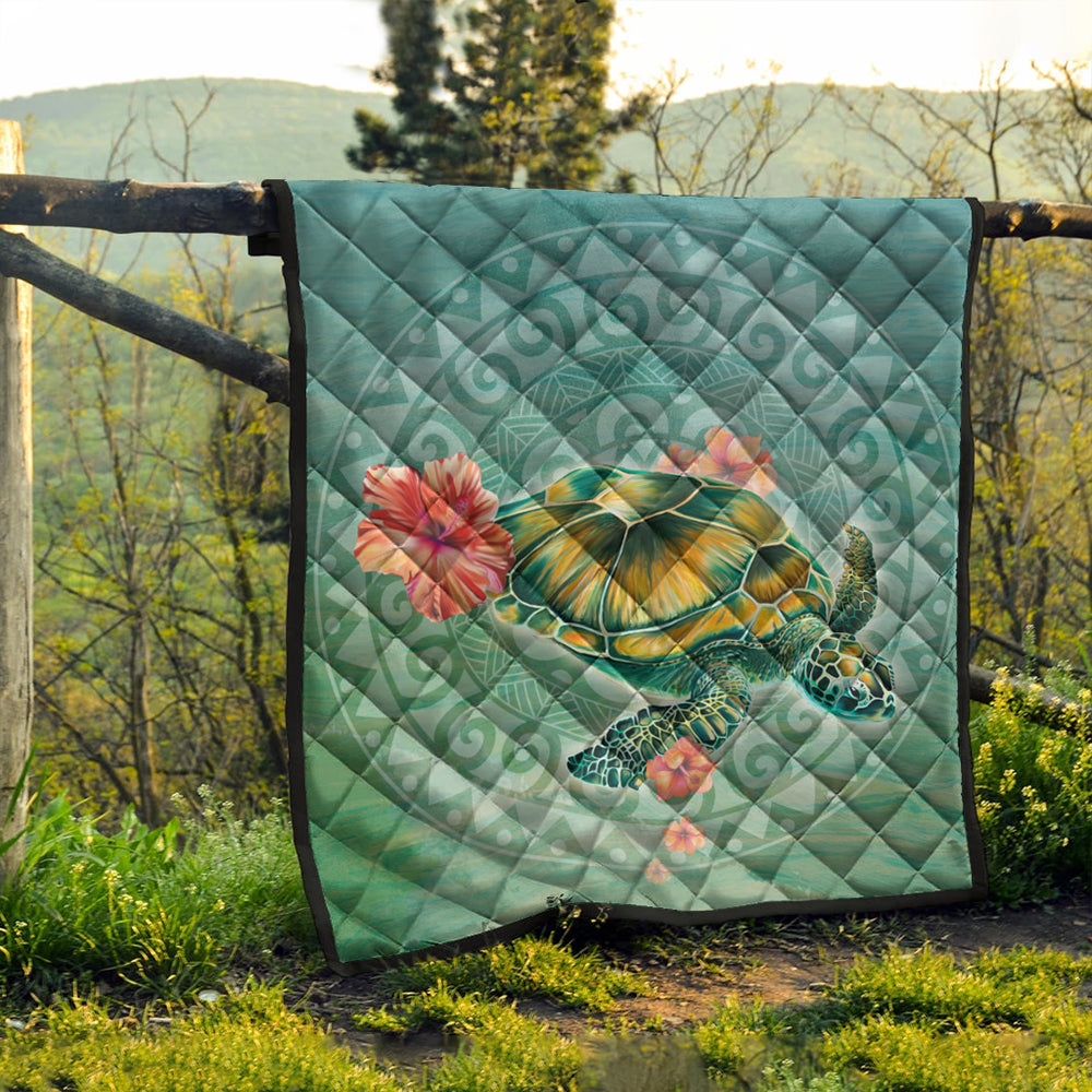 Hawaii Premium Quilt Hibiscus Turtle Swimming