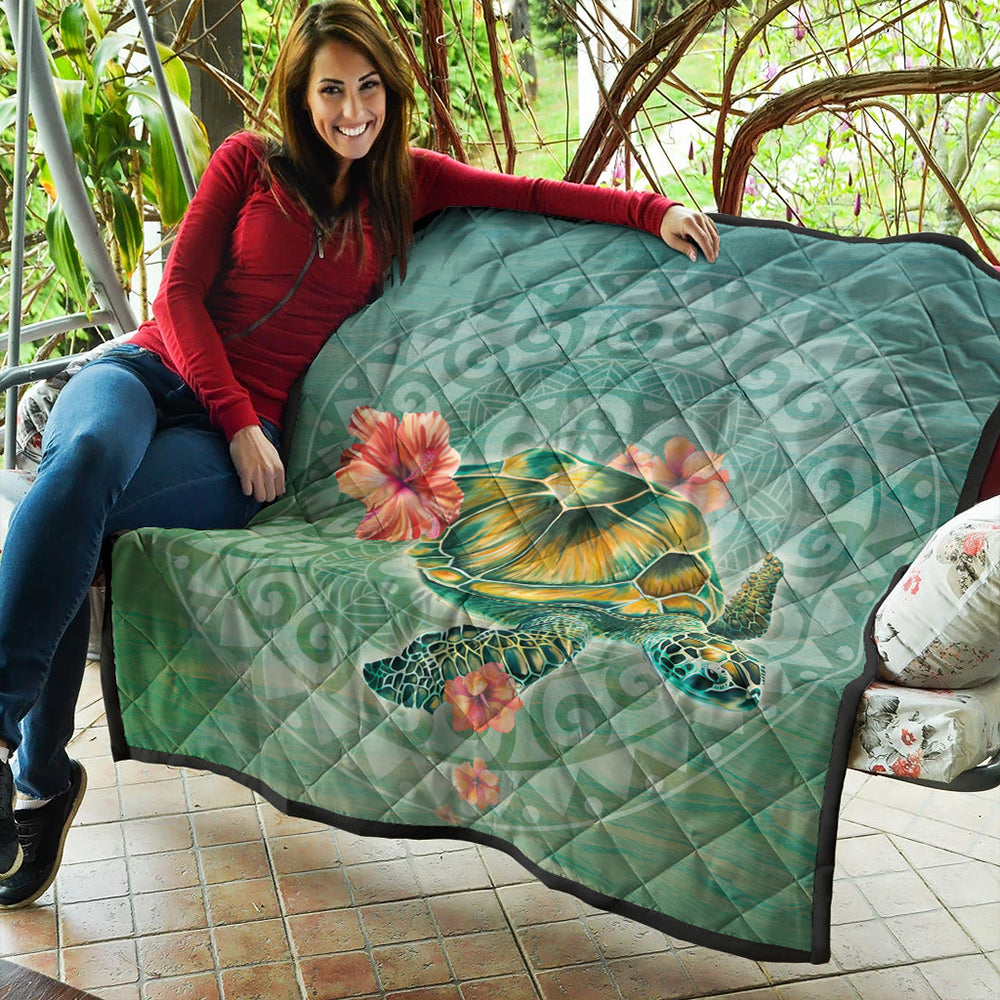 Hawaii Premium Quilt Hibiscus Turtle Swimming