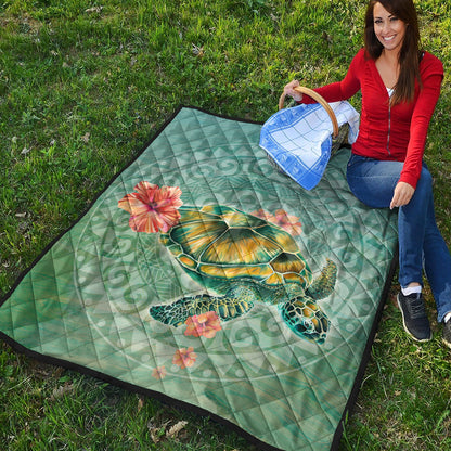 Hawaii Premium Quilt Hibiscus Turtle Swimming