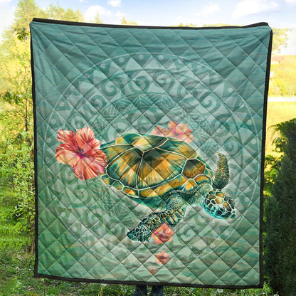 Hawaii Premium Quilt Hibiscus Turtle Swimming