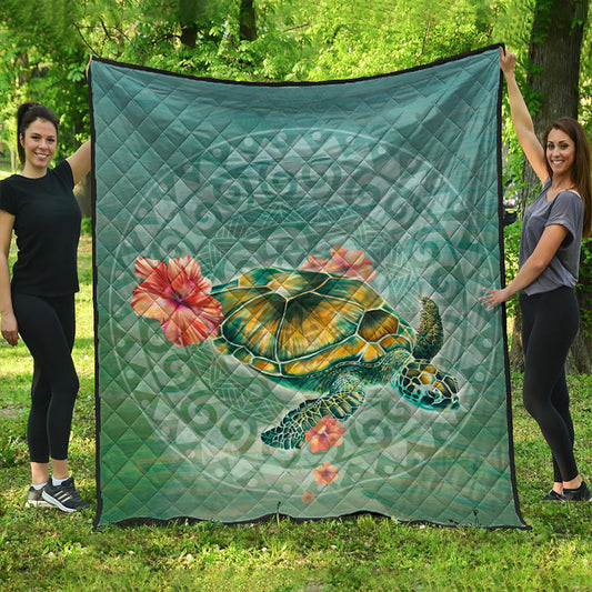 Hawaii Premium Quilt Hibiscus Turtle Swimming