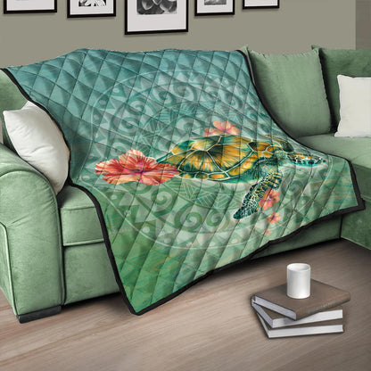 Hawaii Premium Quilt Hibiscus Turtle Swimming