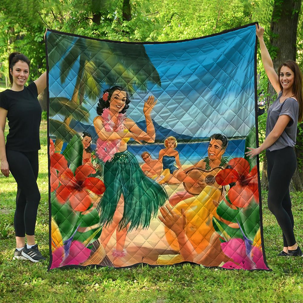 Hawaii Premium Quilt Hula Dance On Beach