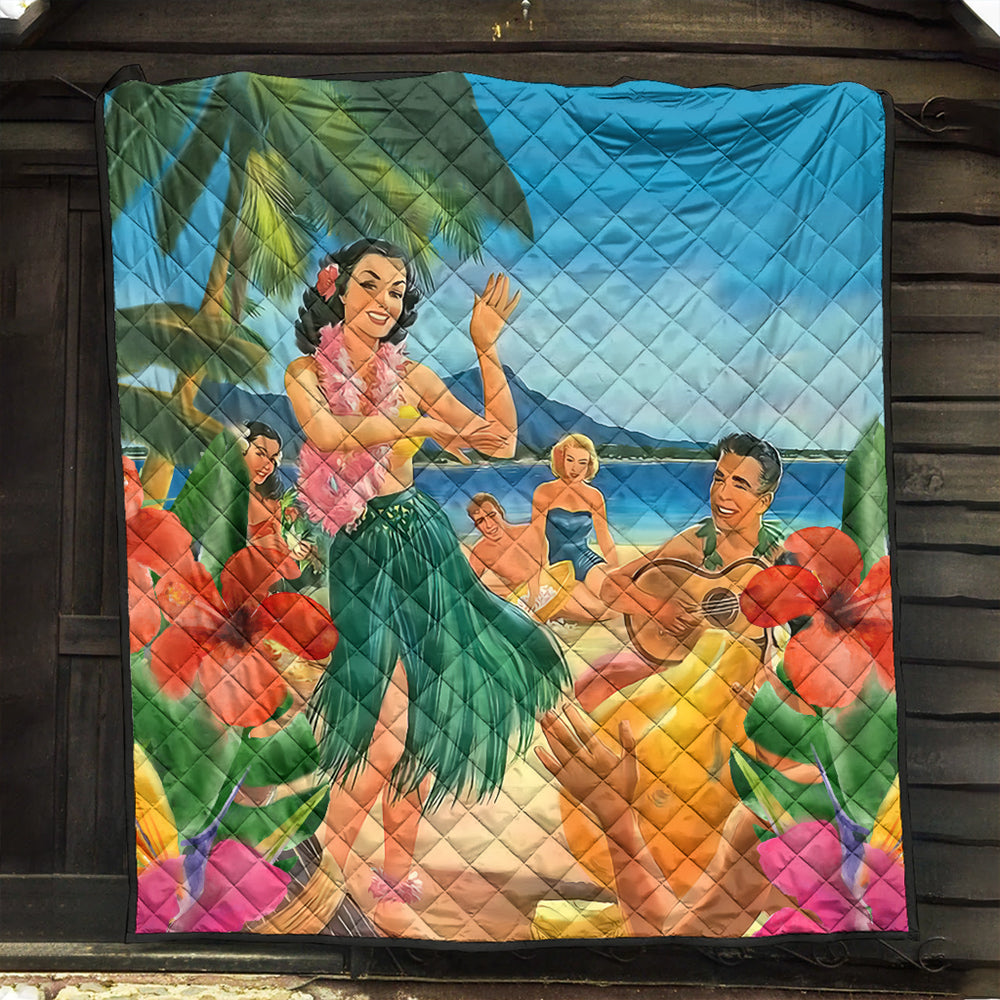Hawaii Premium Quilt Hula Dance On Beach