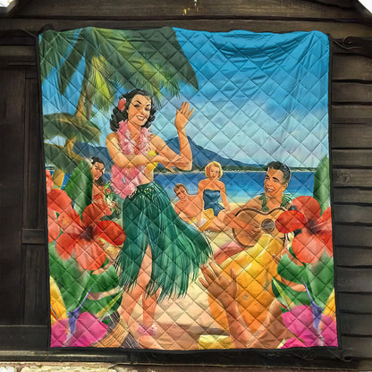 Hawaii Premium Quilt Hula Dance On Beach