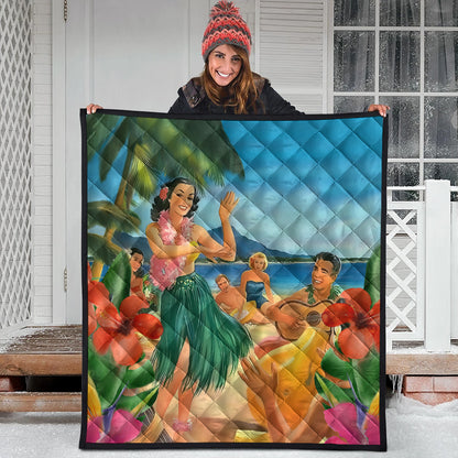Hawaii Premium Quilt Hula Dance On Beach
