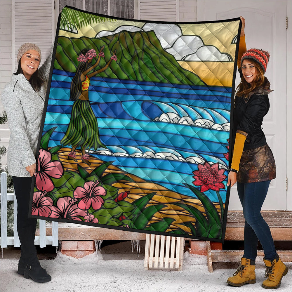 Hawaii Premium Quilt Hula Girl Dance Picture