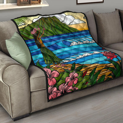Hawaii Premium Quilt Hula Girl Dance Picture