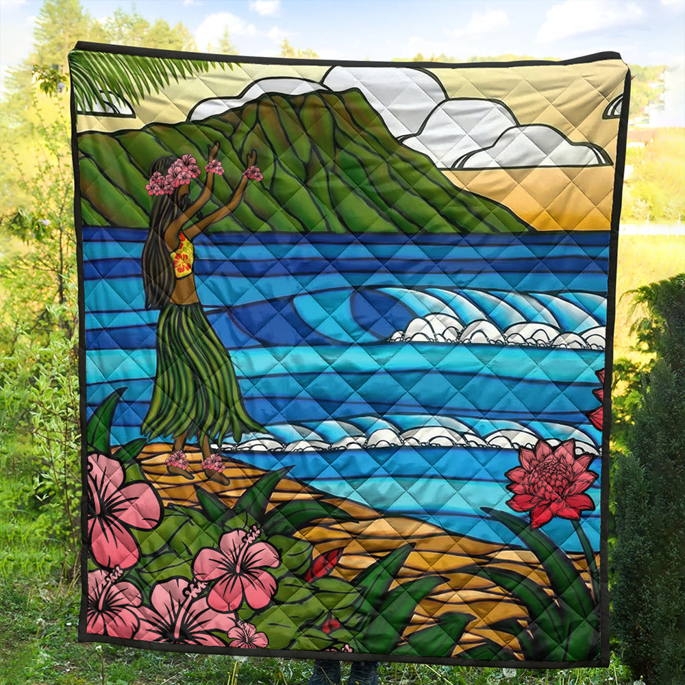 Hawaii Premium Quilt Hula Girl Dance Picture