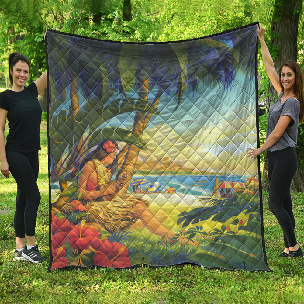 Hawaii Premium Quilt Hula Girl Hola Beach