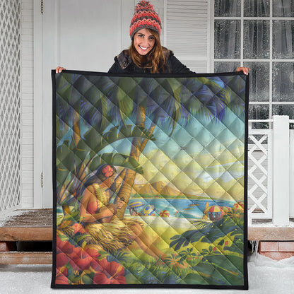 Hawaii Premium Quilt Hula Girl Hola Beach