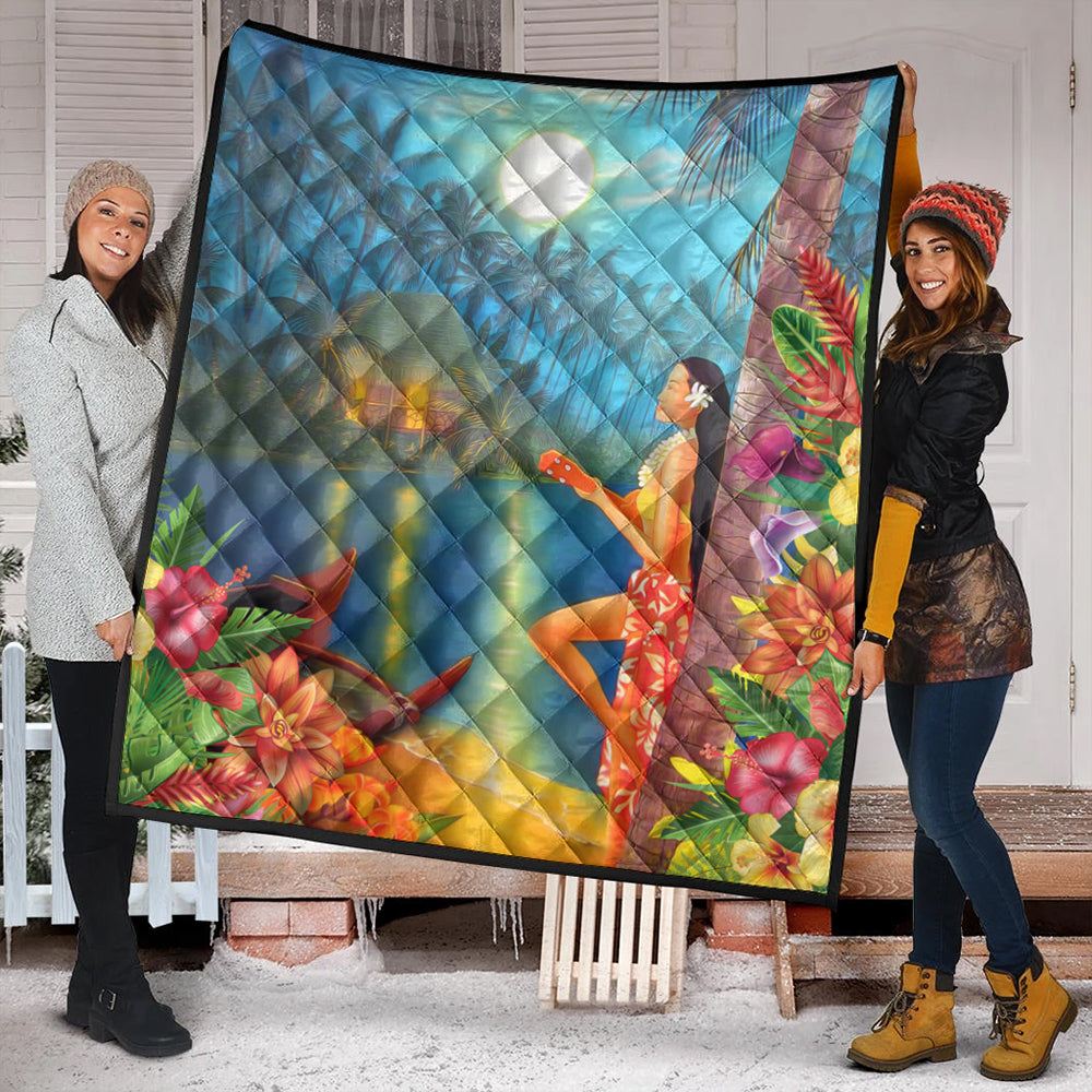Hawaii Premium Quilt Hula Girl Sing In Village