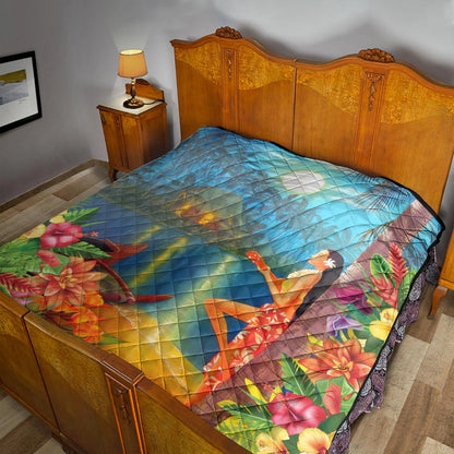 Hawaii Premium Quilt Hula Girl Sing In Village