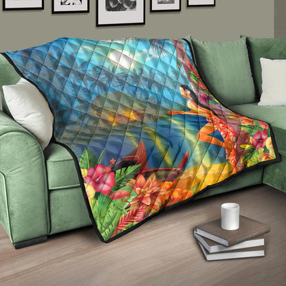 Hawaii Premium Quilt Hula Girl Sing In Village