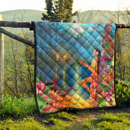 Hawaii Premium Quilt Hula Girl Sing In Village