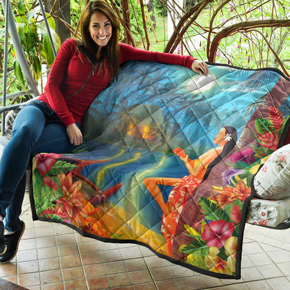 Hawaii Premium Quilt Hula Girl Sing In Village