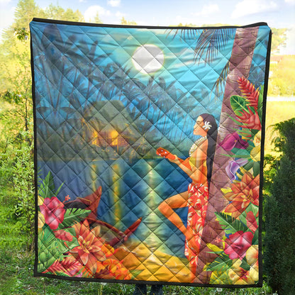 Hawaii Premium Quilt Hula Girl Sing In Village