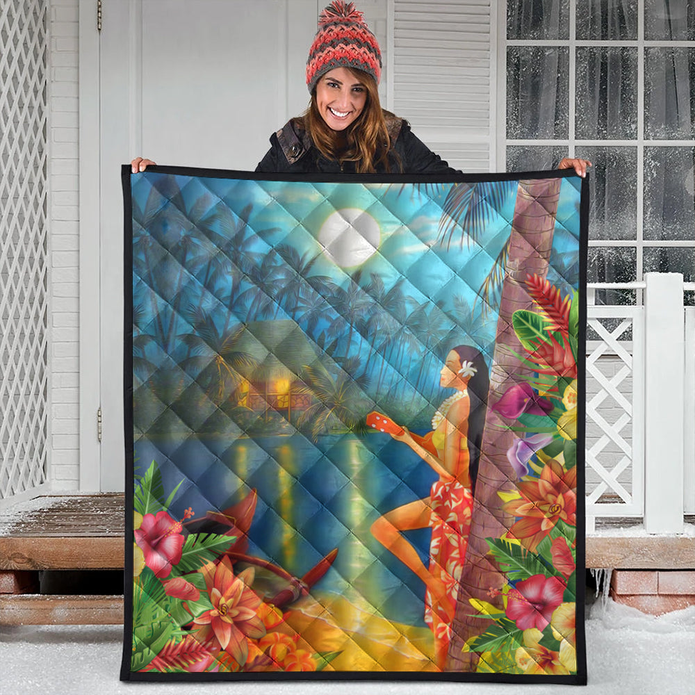 Hawaii Premium Quilt Hula Girl Sing In Village