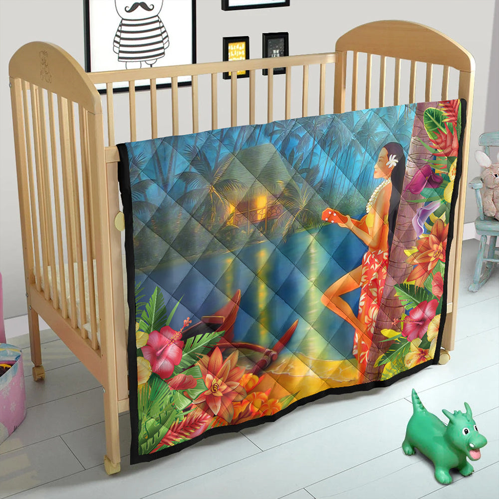 Hawaii Premium Quilt Hula Girl Sing In Village