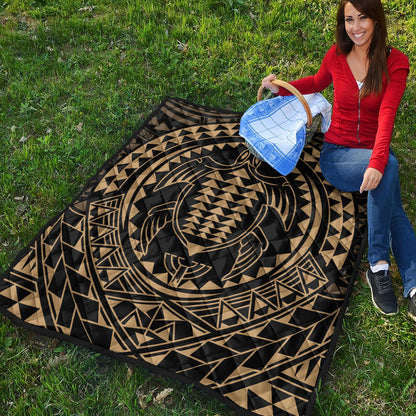 Hawaii Premium Quilt Kakau Honu Arc Polynesian Gold
