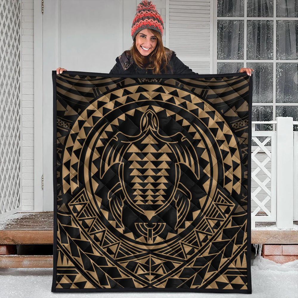 Hawaii Premium Quilt Kakau Honu Arc Polynesian Gold