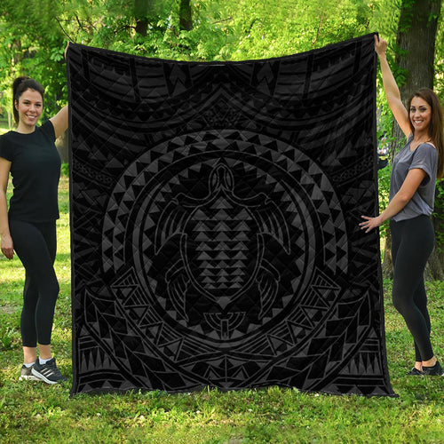 Hawaii Premium Quilt Kakau Honu Arc Polynesian Gray