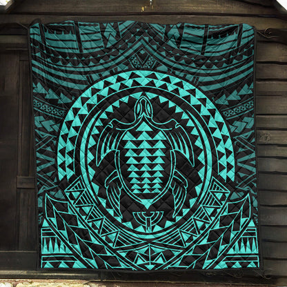 Hawaii Premium Quilt Kakau Honu Arc Polynesian Turquoise