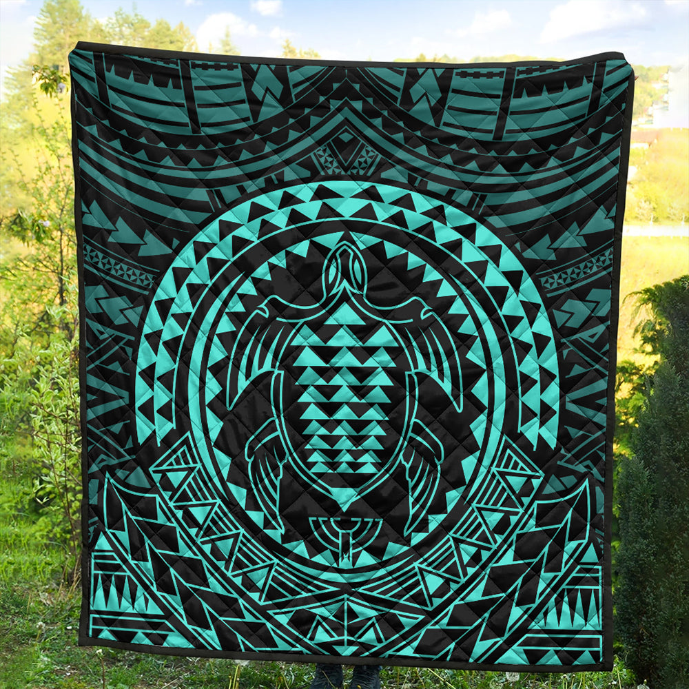 Hawaii Premium Quilt Kakau Honu Arc Polynesian Turquoise
