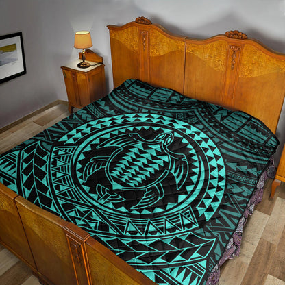 Hawaii Premium Quilt Kakau Honu Arc Polynesian Turquoise