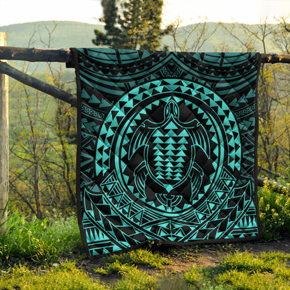 Hawaii Premium Quilt Kakau Honu Arc Polynesian Turquoise