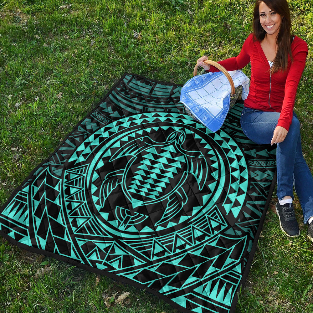 Hawaii Premium Quilt Kakau Honu Arc Polynesian Turquoise