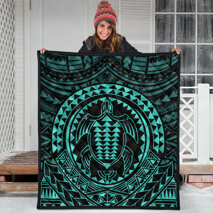 Hawaii Premium Quilt Kakau Honu Arc Polynesian Turquoise