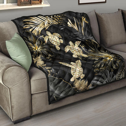 Hawaii Premium Quilt Kanaka Maoli Golden Tropical Turtle