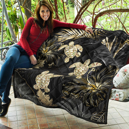 Hawaii Premium Quilt Kanaka Maoli Golden Tropical Turtle