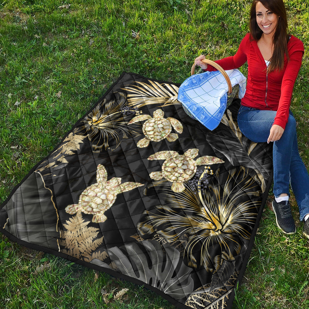 Hawaii Premium Quilt Kanaka Maoli Golden Tropical Turtle