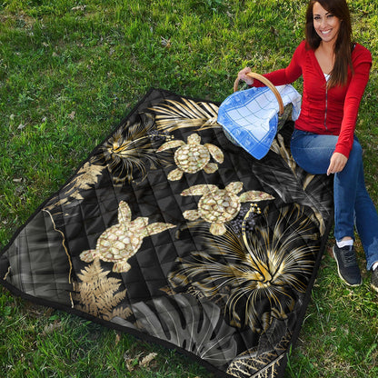 Hawaii Premium Quilt Kanaka Maoli Golden Tropical Turtle