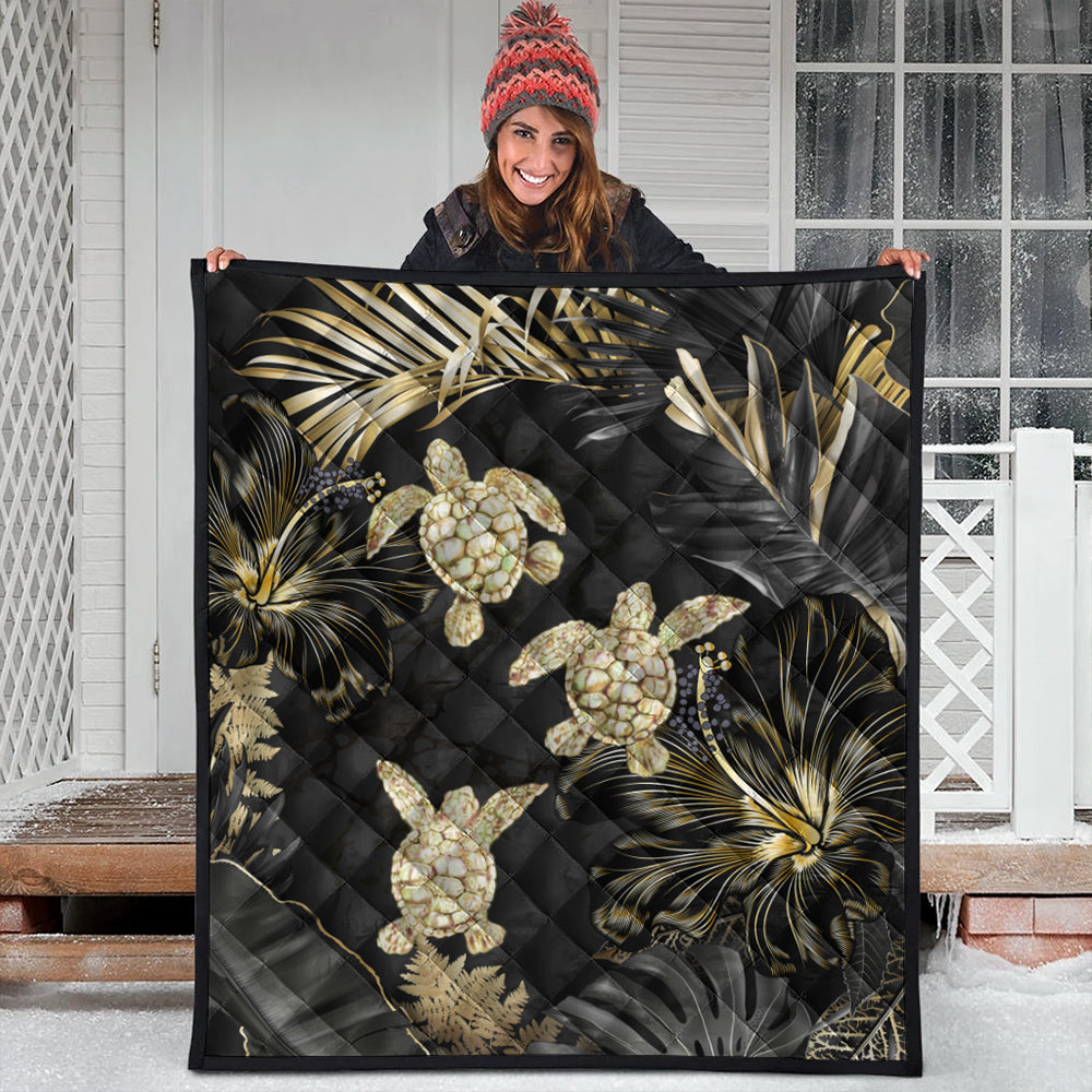 Hawaii Premium Quilt Kanaka Maoli Golden Tropical Turtle