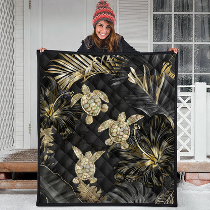 Hawaii Premium Quilt Kanaka Maoli Golden Tropical Turtle