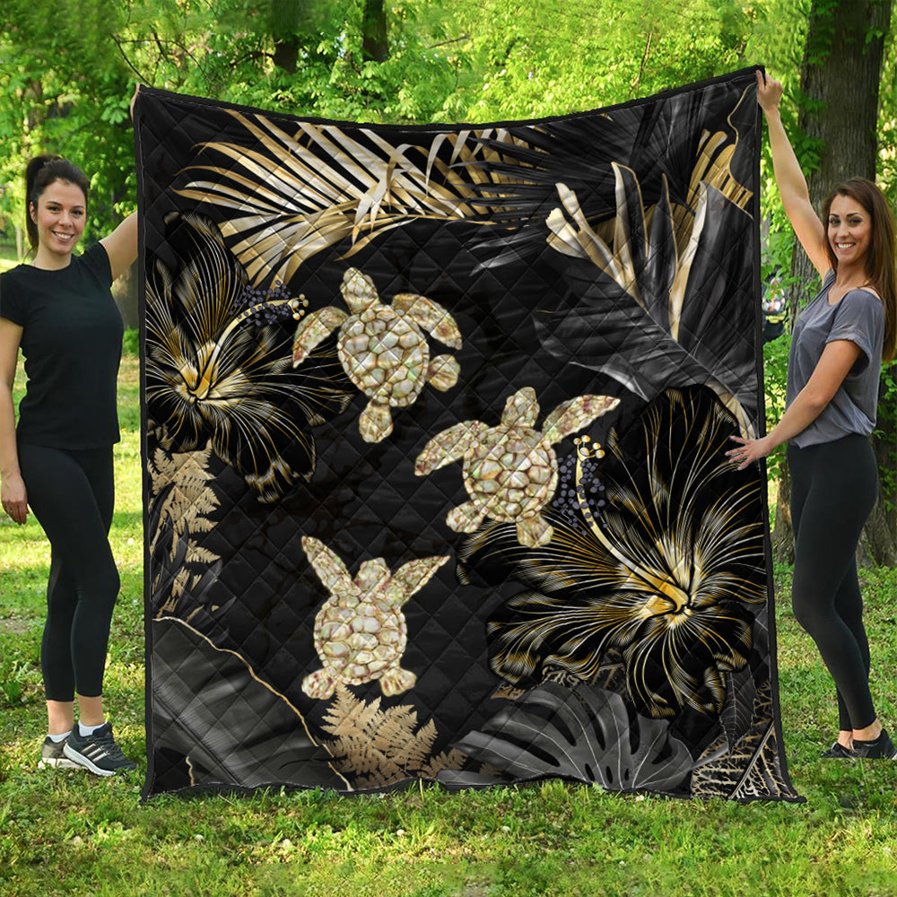 Hawaii Premium Quilt Kanaka Maoli Golden Tropical Turtle